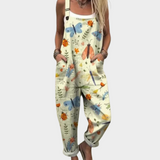 Latzhose mit Aquarell-Blumen Creme