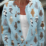 Dagmar | Herbst-Strickjacke mit Katzenmuster