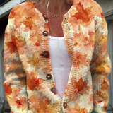 Ophelia | Herbst-Strickjacke mit Blattprint