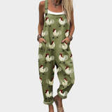 Latzhose mit Hahn-Motiv Olivgrün