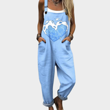 Latzhose mit Herz-Motiv Hellblau