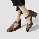 Elyxiana | Blockabsatzschuhe mit T-Riemen
