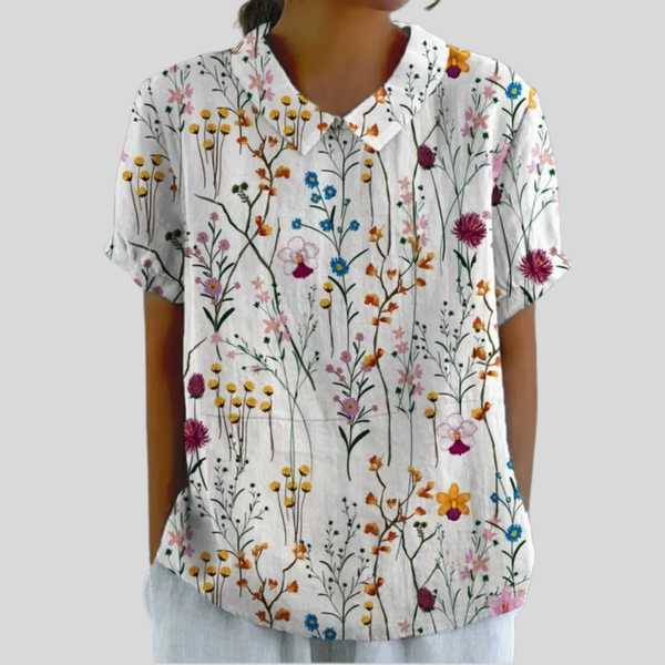 Blumenoberteil Eleganter Komfort - Weiß mit Wildblumen
