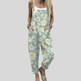 Salbeigrüne Latzhose mit Margeriten
