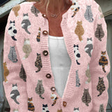 Dagmar | Herbst-Strickjacke mit Katzenmuster