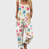 Bunte Blumen-Latzhose Creme