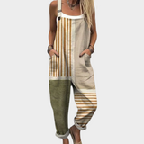 Gestreifte Latzhose Beige Oliv