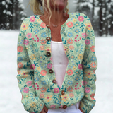 Anja | Strickjacke in Mint mit Blumengarten