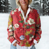 Isabelle | Strickjacke mit Blüten auf Karminrot