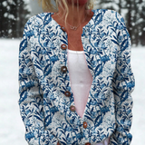 Monika | Strickjacke mit blauem Blumenprint