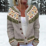 Viola | Melierte Strickjacke mit Folklore-Bordüre