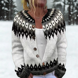 Brigitte | Norwegermuster-Strickjacke in Schwarz-Weiß