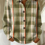 Silke | Karierte Strickjacke mit Knopfleiste in Oliv