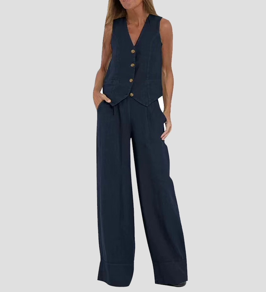 Aira - Ensemble Gilet mit Knöpfen & Weite Hose