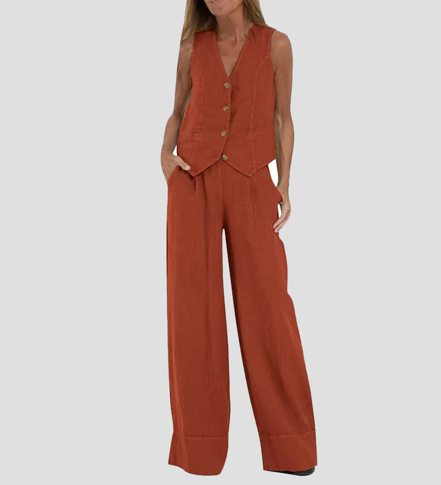 Aira - Ensemble Gilet mit Knöpfen & Weite Hose