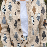 Dagmar | Herbst-Strickjacke mit Katzenmuster